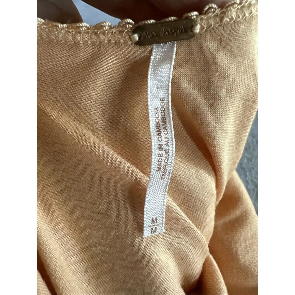 Free People Garden Lace Eyelet Mini Dress Size Medium Bohemian Ballet Core Peach
